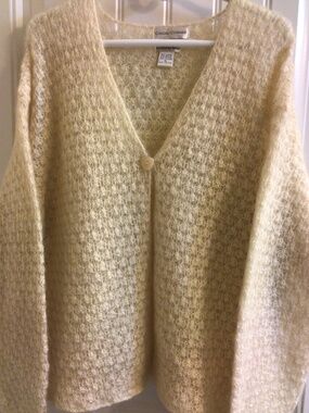 Vintage Mohair Cardigan Sweater Cream XL Open Knit Handcrafted Casual Corner